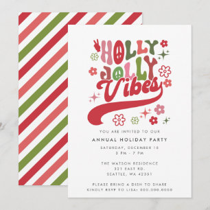Invitation Vibrations de vacances colorées rétro funky holly
