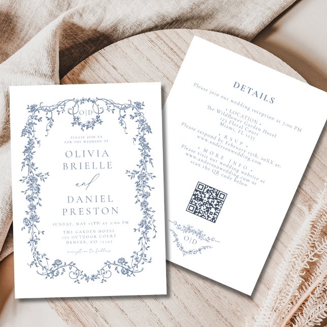 Invitation Victorian All In One Dusty Blue QR Code Mariage (Créateur téléchargé)
