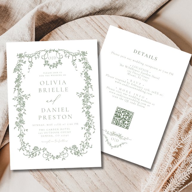 Invitation Victorian All In One Sage Vert QR Code Mariage (Créateur téléchargé)