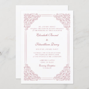 Invitation Victorian Baroque Muet rose Vintage Mariage de cad