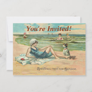 Invitation Victorian Beach Swim Girl Ocean Summer Vacances