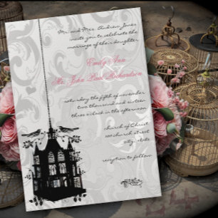 Invitation Victorian Birdcage Silver & Pink Weddin