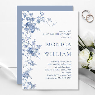 Invitation Victorian Blue French Floral ENGAGEMENT PARTY