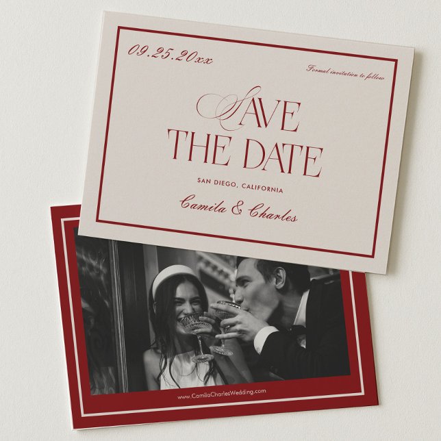 Invitation Victorian Burgundy Wedding Save the Date Photo (Créateur téléchargé)