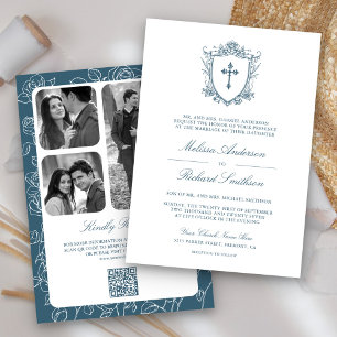 Invitation Victorian Dusty Bleu catholique QR Code Mariage