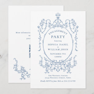 Invitation Victorian Dusty Blue ENGAGEMENT PARTY QR code