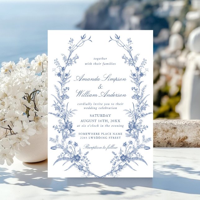 Invitation Victorian Dusty Blue French Garden Floral Mariage (Créateur téléchargé)