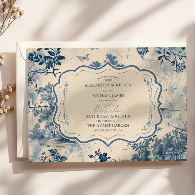 Invitation Victorian Dusty Blue French Toile Mariage (Créateur téléchargé)