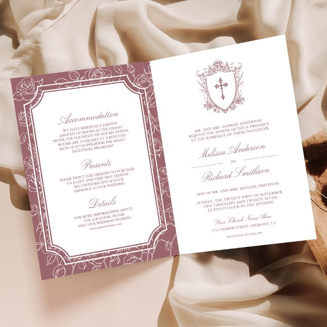 Invitation Victorian Dusty Rose Catholic QR Code Wedding (Créateur téléchargé)