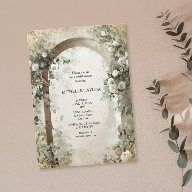 Invitation Victorian Enchanted Garden Elegant Floral Bridal (victorian enchanted garden with white roses arch, bridal shower invitation)