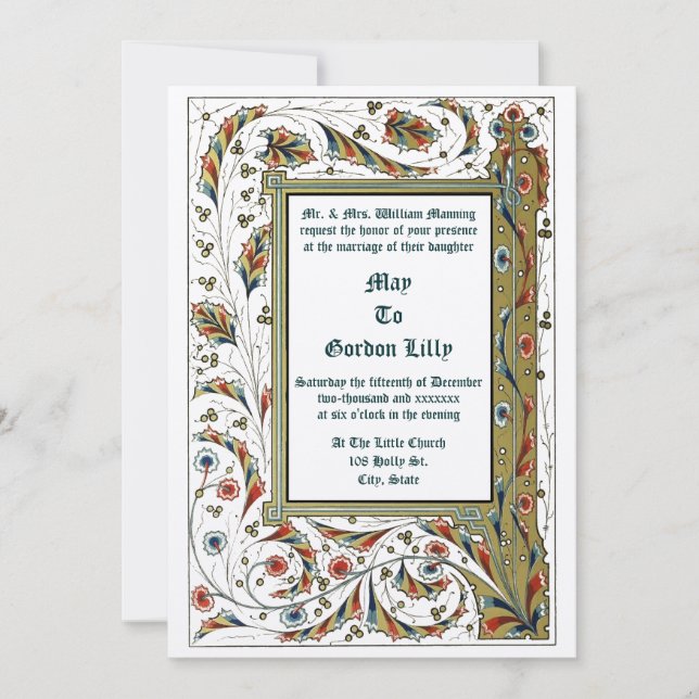Invitation Victorian Era 1846 Medieval Style Wedding (Devant)