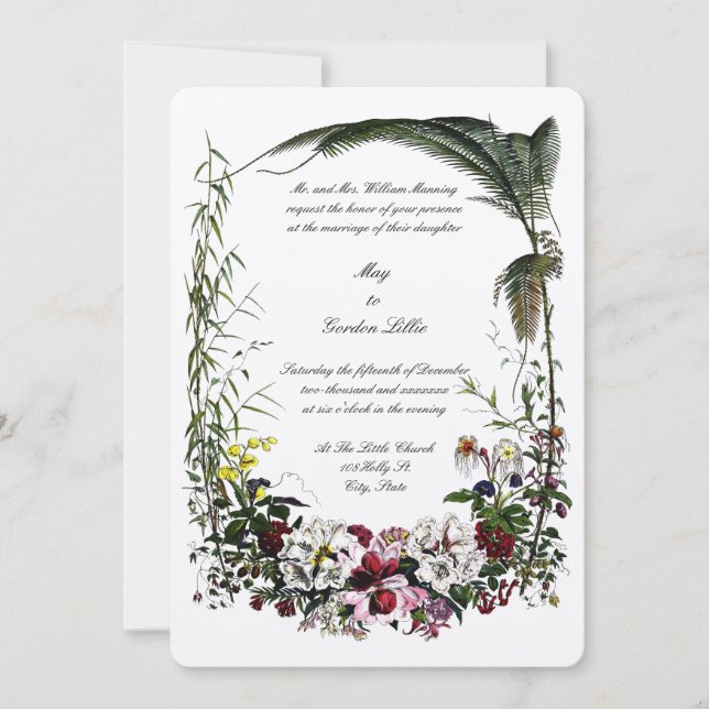 Invitation Victorian Era 1855 Botanical Floral Border Mariage (Devant)