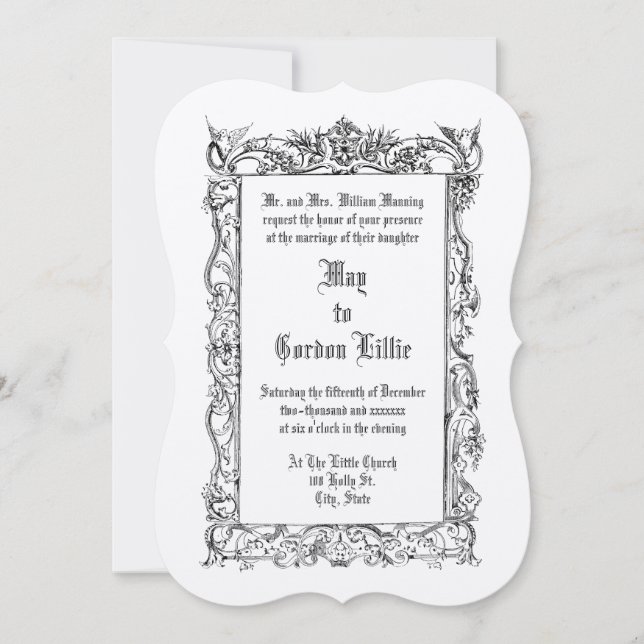 Invitation Victorian Era 1860 Doves Sur Floral Border Mariage (Devant)