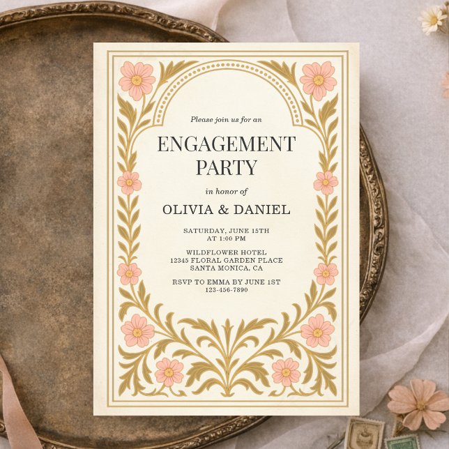 Invitation Victorian Floral Art Nouveau Engagement Party (Créateur téléchargé)