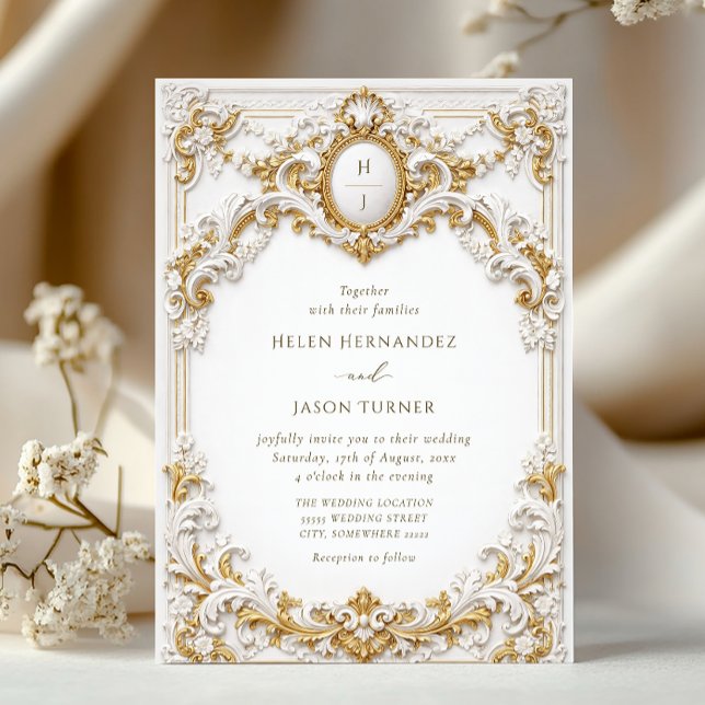 Invitation Victorian Gold & White Baroque Frame Wedding (Créateur téléchargé)