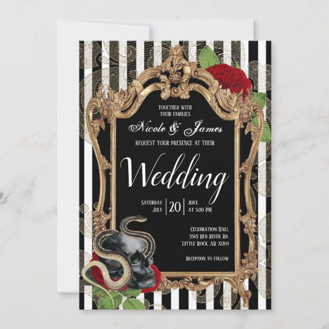 Invitation Victorian Gothic Black Stripe Mariage (Devant)