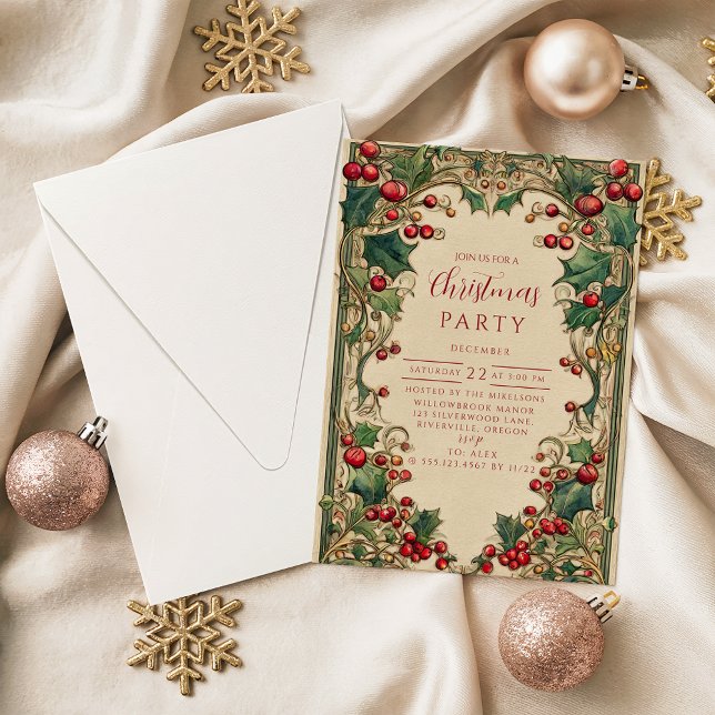 Invitation Victorian Holly & Berry Christmas (Créateur téléchargé)