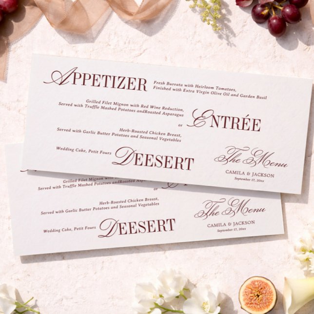 Invitation Victorian Ivory and Burgundy Wedding Menu Card (Créateur téléchargé)