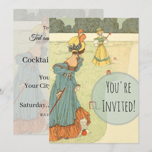 Invitation Victorian Ladies Croquet Vintage Garden Party (Devant / Derrière)