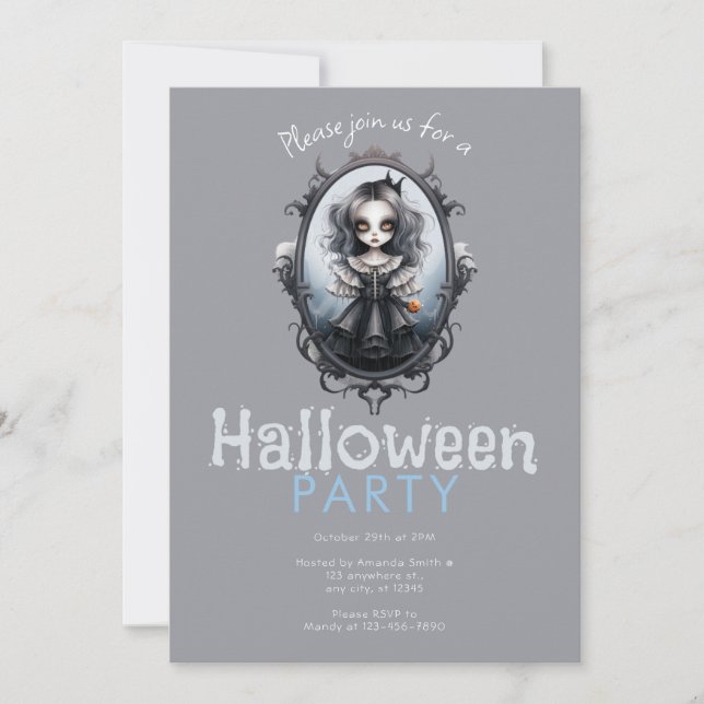 Invitation Victorian Mirror et Gothic Girl Halloween Party (Devant)