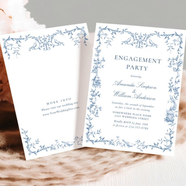 Invitation Victorian Ornate Blue Floral ENGAGEMENT PARTY (Créateur téléchargé)