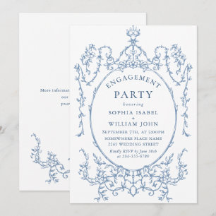 Invitation Victorian Ornate Grace Dusty Blue ENGAGEMENT PARTY