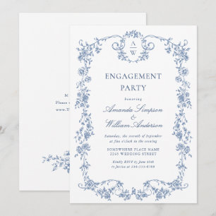 Invitation Victorian Ornate Grace Dusty Blue ENGAGEMENT PARTY