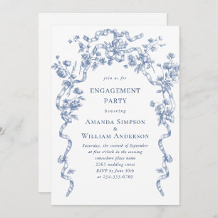 Invitation Victorian Ornate Grace Dusty Blue ENGAGEMENT PARTY