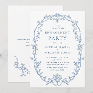 Invitation Victorian Ornate Grace Dusty Blue ENGAGEMENT PARTY