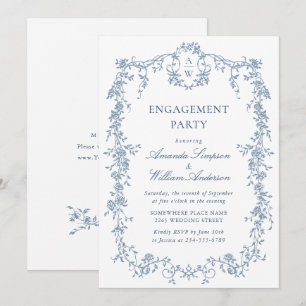 Invitation Victorian Ornate Grace Dusty Blue ENGAGEMENT PARTY