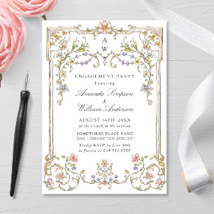 Invitation Victorian Ornate Grace Floral ENGAGEMENT PARTY