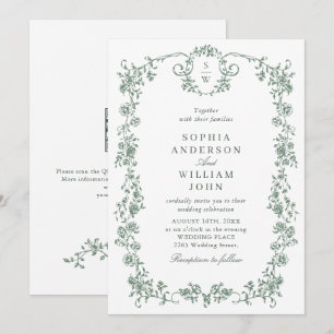 Invitation Victorian Ornate Grace Green Code QR Mariage
