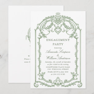 Invitation Victorian Ornate Grace Sage Green ENGAGEMENT PARTY