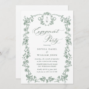 Invitation Victorian Ornate Grace Sage Green ENGAGEMENT PARTY