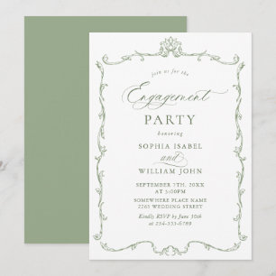 Invitation Victorian Ornate Grace Sage Green ENGAGEMENT PARTY