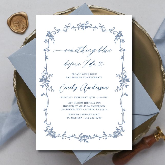 Invitation Victorian Quelque chose Bleu Fête des mariées fran (Créateur téléchargé)