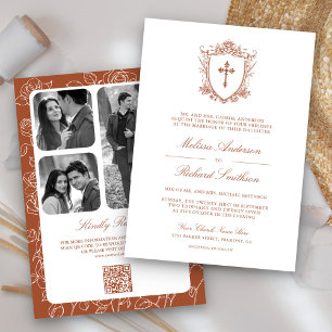 Invitation Victorian Terracotta catholique QR Code Mariage