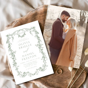Invitation Victorian Vintage Français Photo Sage Mariage vert