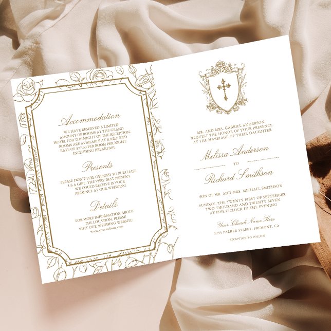 Invitation Victorian White and Gold Catholic QR Code Wedding (Créateur téléchargé)