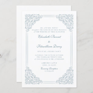 Invitation Victorien Baroque Dusty Blue Vintage Frame Mariage