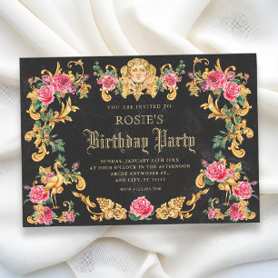 Invitation Victorien floral orné anniversaire or