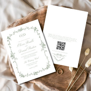 Invitation Victorien français QR Code Sage Mariage vert