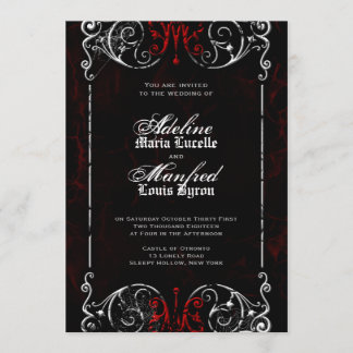 Invitation Victorien gothique Éffrayant rouge, noir et blanc