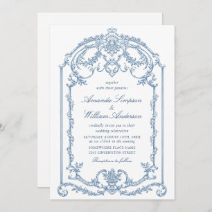Invitation Victorien Ornate Grace Floral Dusty Mariage bleu