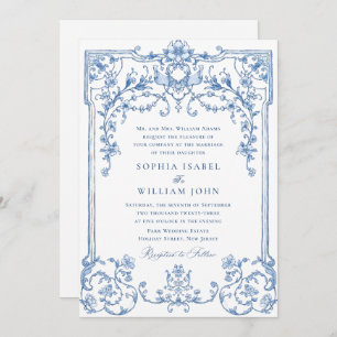 Invitation Victorien Ornate Grace Floral Dusty Mariage bleu