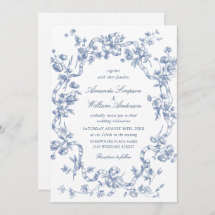 Invitation Victorien Ornate Grace Floral Dusty Mariage bleu