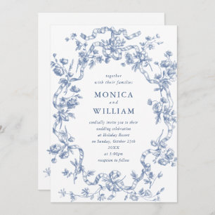 Invitation Victorien Ornate Grace Floral Dusty Mariage bleu