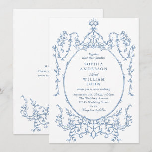 Invitation Victorien Ornate Grace Floral Dusty Mariage bleu
