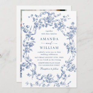 Invitation Victorien Ornate Grace Floral Dusty Mariage bleu