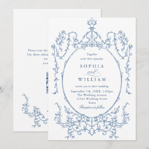 Invitation Victorien Ornate Grace Floral Dusty Mariage bleu